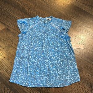 NANETTE LEPORE NEW Cap Flutter Sleeve Blouse Top Cayman Blue Small S NEW NWT